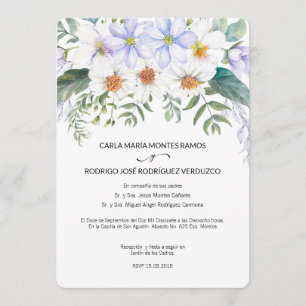 Faire-part de mariage espagnol en fleurs blanches