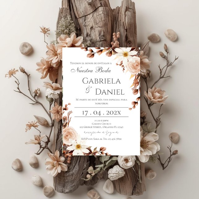 Faire-part de mariage espagnol floral bohème (Créateur téléchargé)