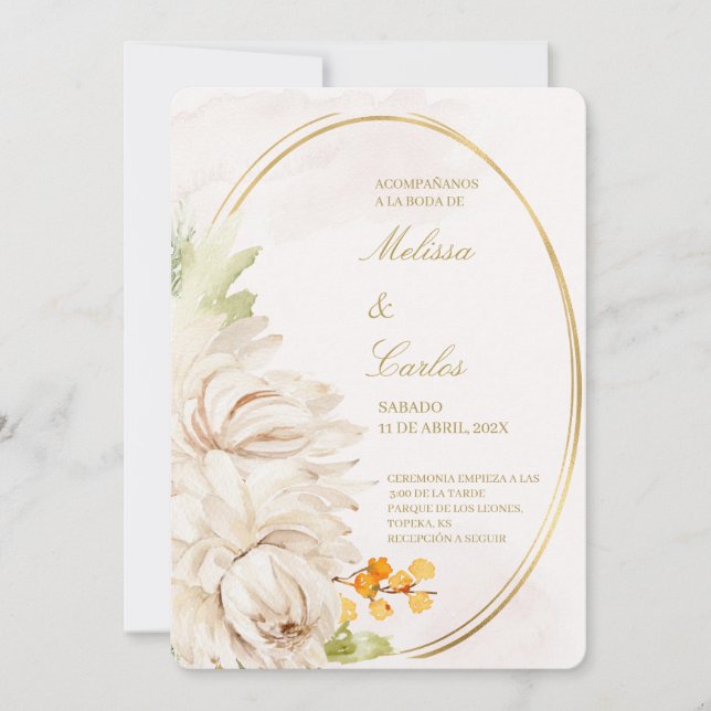 Faire-part de mariage espagnol Oval Wreath (Devant)