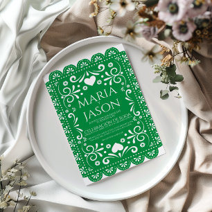 Faire-part de mariage espagnol Papel Picado vert b
