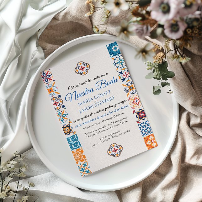 Faire-part de mariage espagnol Talavera Floral Fie (Talavera Floral Fiesta Spanish Wedding Invitation)