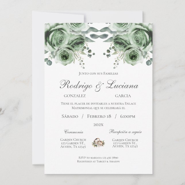 Faire-part de mariage espagnol verdoyant (Devant)