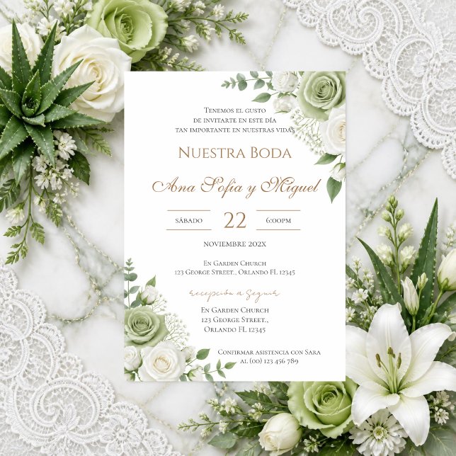 Faire-part de mariage espagnol verdure (Créateur téléchargé)