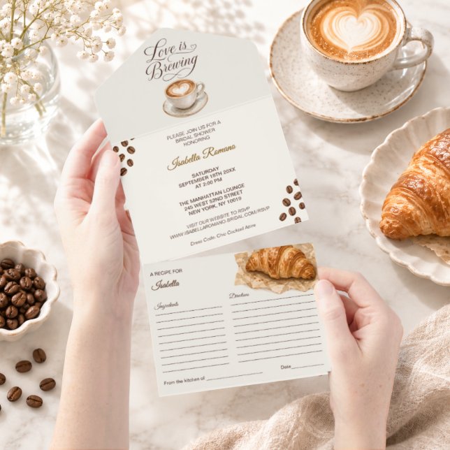 Faire-part de mariage et carte de recette pour une (Coffee Bridal Shower Invitation & Recipe Card)