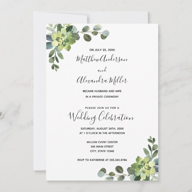 Faire-part de mariage et réception à l'eucalyptus (Devant)