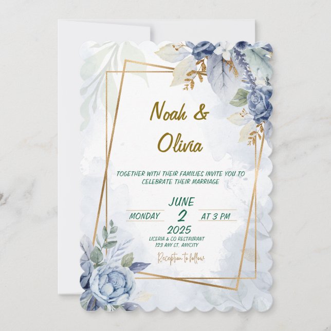 Faire-part de mariage Ethereal Blue Bloom (Devant)