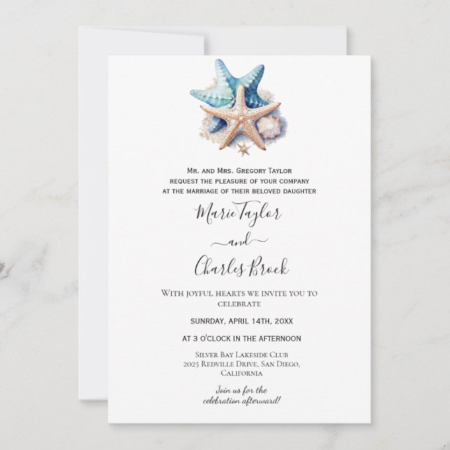 Faire-part de mariage Étoile de mer nautique (Devant)