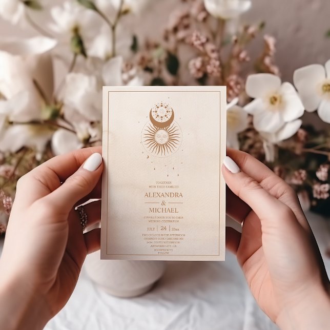 Faire-part de mariage étoiles célestes dorées myst (Créateur téléchargé)
