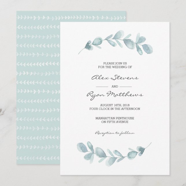 Faire-part de mariage | Eucalyptus aquarelle du ja (Devant / Derrière)