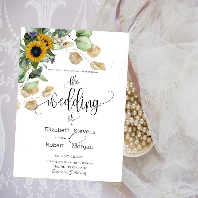 Faire-part de mariage Eucalyptus Fleurs Jaunes (Créateur téléchargé)