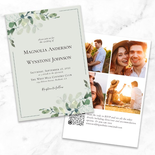 Faire-part de mariage | Eucalyptus QR Code photo (Créateur téléchargé)
