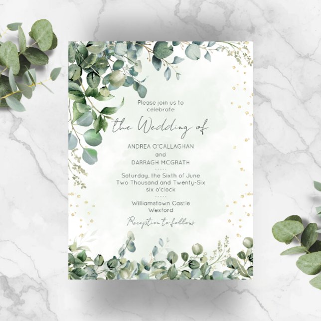 Faire-part de mariage Eucalyptus Vert & Or 1001 (Créateur téléchargé)