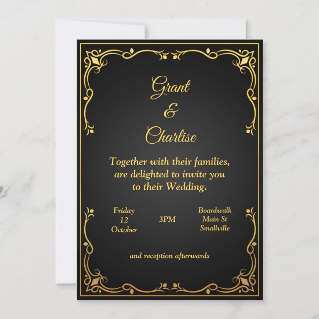 Faire-part de mariage excellent, or et noir (Devant)