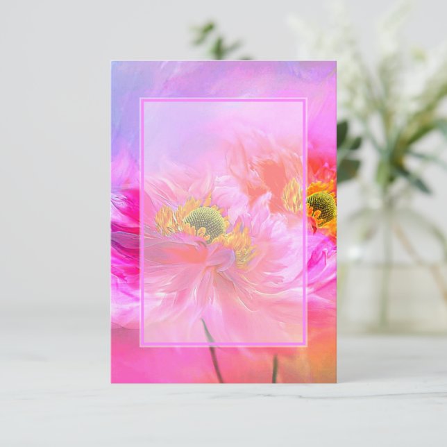 Faire-part de mariage fantaisie florale rose budge (Debout devant)