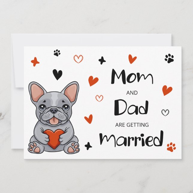 Faire-part de mariage fantaisiste de Bulldog franç (Devant)