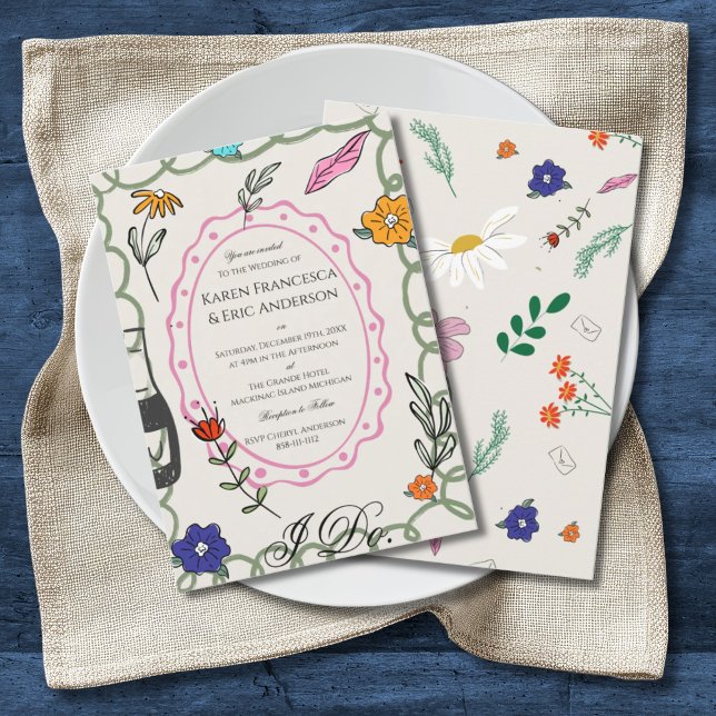 Faire-part de mariage fantaisiste floral à la main (Créateur téléchargé)