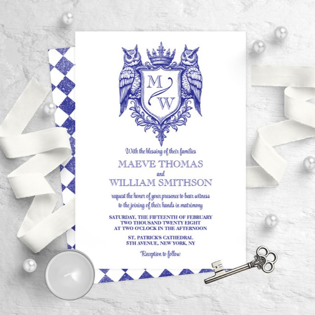 Faire-part de mariage Fantasy Owl Crest & Crown Ro (Créateur téléchargé)