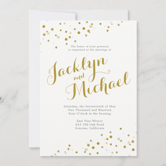 Faire-part de mariage Faux Gold Confetti (Devant)