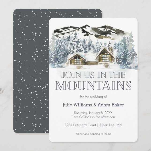 Faire-part de mariage/fête de montagne d'hiver (Devant / Derrière)