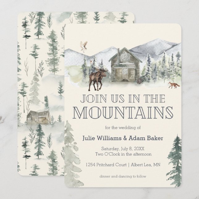 Faire-part de mariage/ fête en montagne (Devant / Derrière)