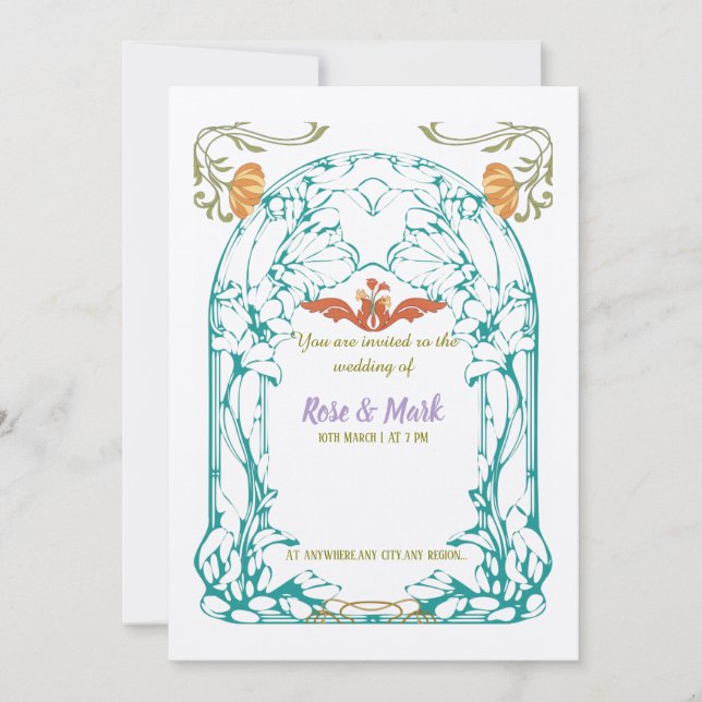 Faire-part de mariage feuillage Art nouveau (Devant)