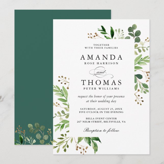 Faire-part de mariage Feuillage de feuilles vertes (Devant / Derrière)