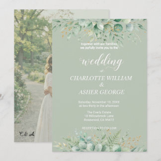 Faire-part de mariage Feuillage d'eucalyptus Vert