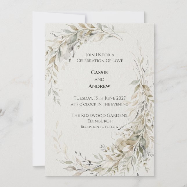 Faire-part de mariage Feuillage Or Vert (Devant)