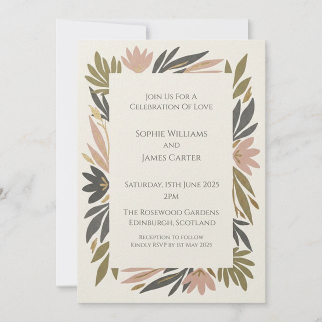 Faire-part de mariage feuille botanique Boho (Devant)