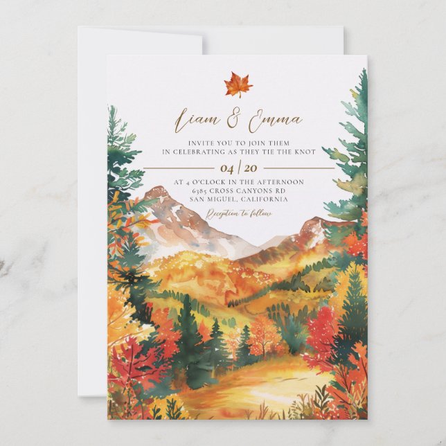 Faire-part de mariage feuille d'automne cosy (Devant)