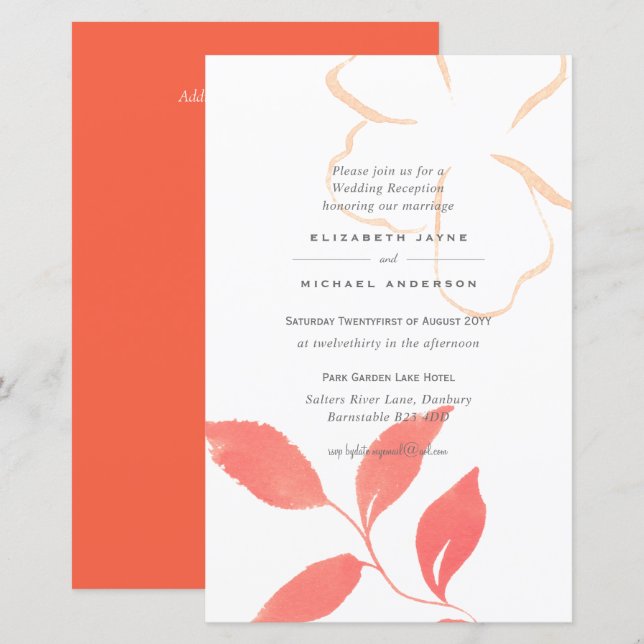 Faire-part de mariage feuille de corail A9 BUDGET (Devant / Derrière)