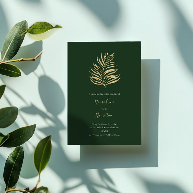 Faire-part de mariage feuille de forêt dorée (Gold forrest leaf wedding invitation)