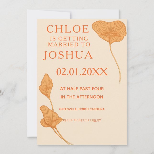 Faire-part de mariage feuille de Ginkgo moderne en (Devant)
