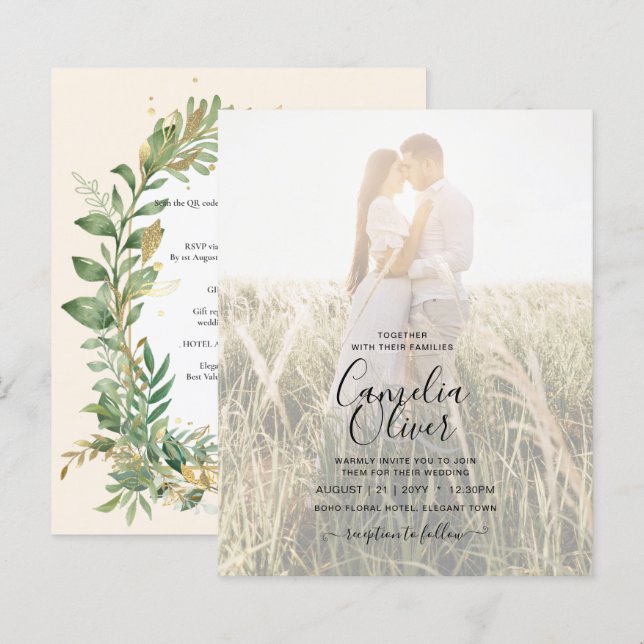Faire-part de mariage feuille de verdure botanique (Devant / Derrière)