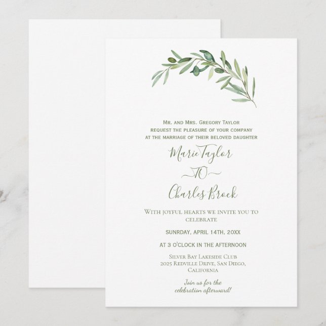 Faire-part de mariage Feuille d'Olive (Devant / Derrière)