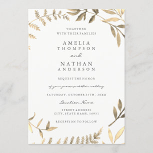 Faire-part de mariage feuille d'or moderne