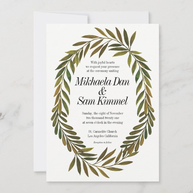 Faire-part de mariage Feuille peint à la main (Devant)