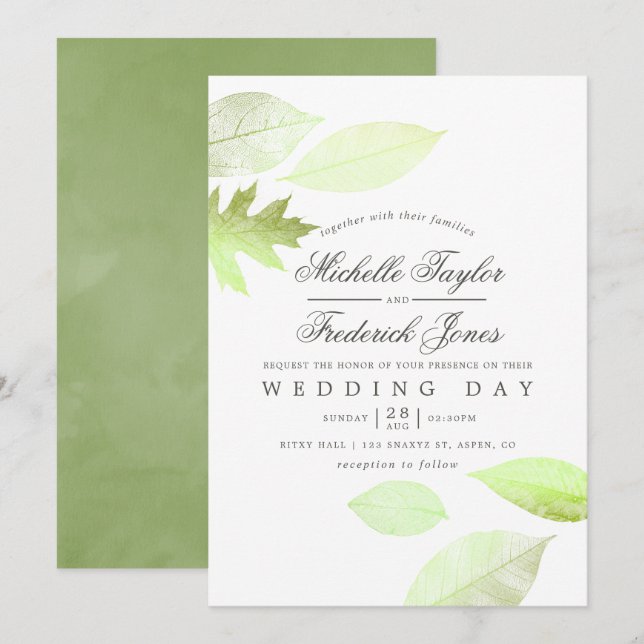 Faire-part de mariage Feuilles d'automne à l'aquar (Devant / Derrière)