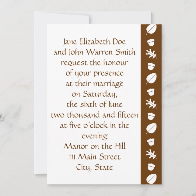 Faire-Part de Mariage Feuilles d'Automne au Chocol (Devant)