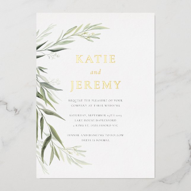 Faire-Part de Mariage Feuilles de Gommier Eucalypt (Recto)
