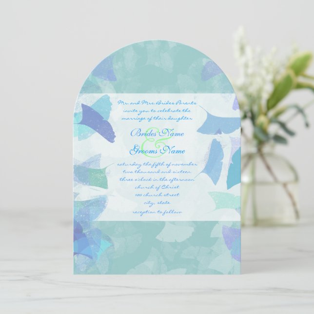 Faire-part de mariage Feuilles de la forêt bleue A (Debout devant)