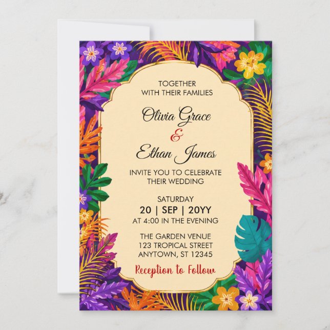 Faire-part de mariage Feuilles Tropicales  (Devant)