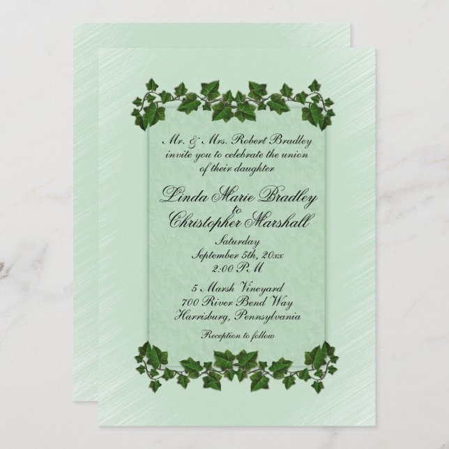 Faire-part de mariage Feuilles Vertes et Menthe (Devant / Derrière)