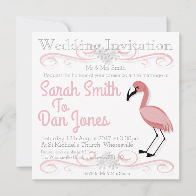 Faire-part de mariage Flamant rose (personnalisabl (Devant)
