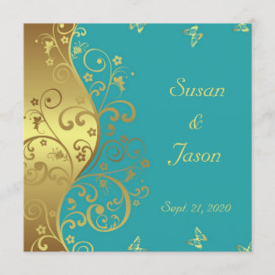 Faire-part de mariage : Flèches d'or et Turquoise