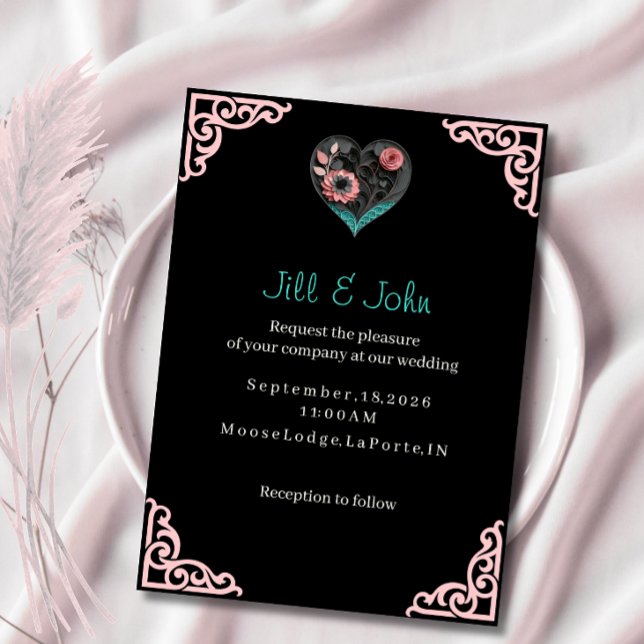 Faire-part de mariage Fleur à cœur élégant (Créateur téléchargé)