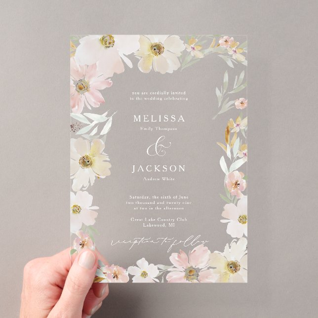 Faire-part de mariage Fleur aquarelle Crème et Ros (In situ (ordinateur de poche))