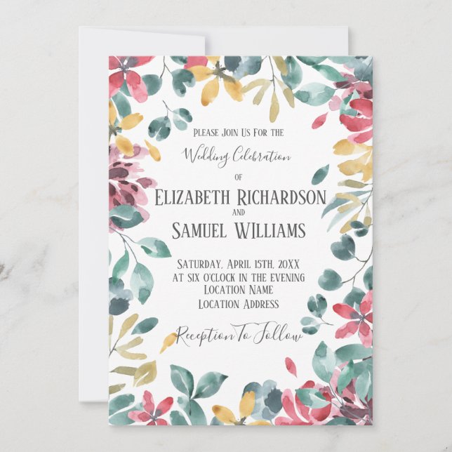 Faire-part de mariage Fleur aquarelle d'automne (Devant)