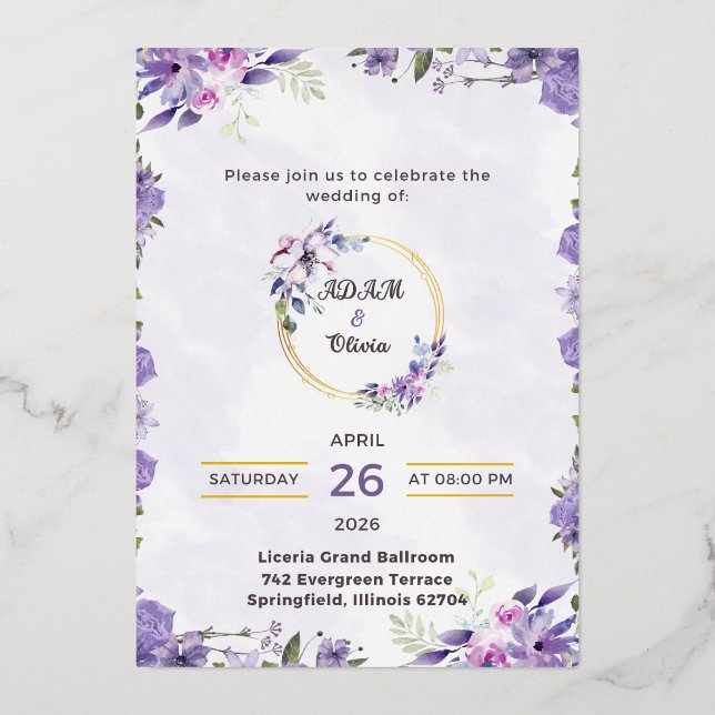Faire-part de mariage Fleur aquarelle romantique (Recto)