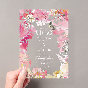 Faire-part de mariage Fleur aquarelle rose et blus